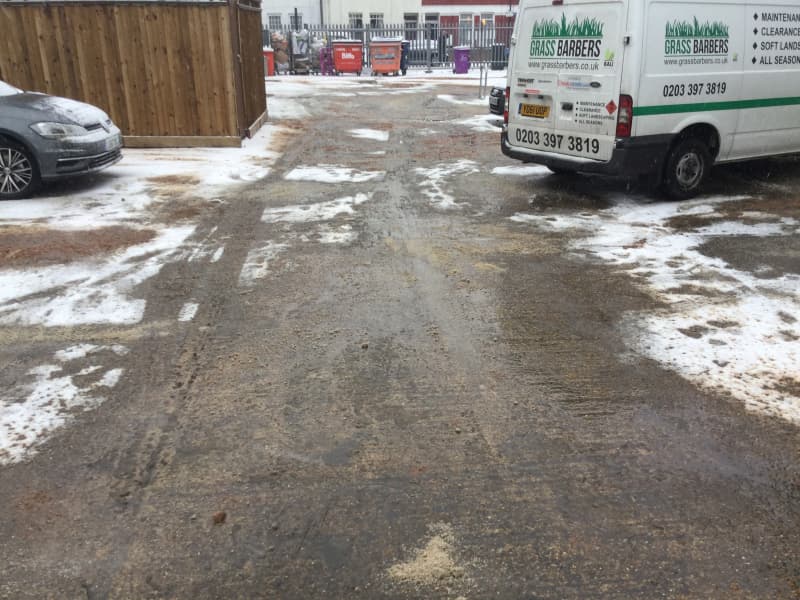 Commercial road safely cleared and gritted by Grass Barbers winter maintenance team